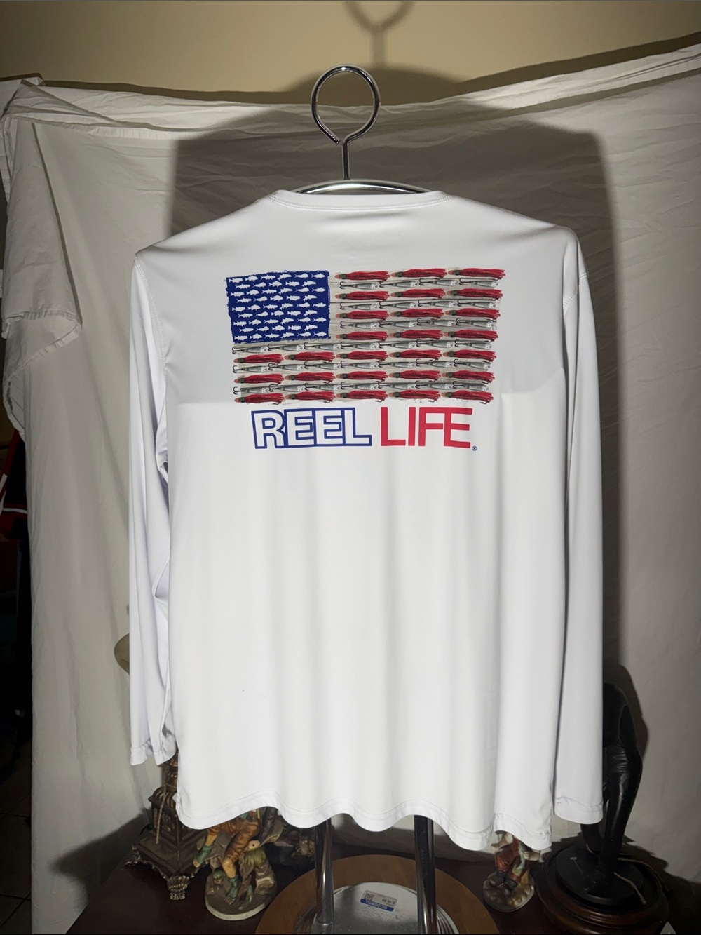 Reel Life Men's Long-Sleeve Performance Tee - White: FOURTH OF JULY - Picture 4 of 4